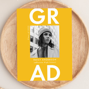 Bold Grad Yellow Photo Graduation Party Invitation Postcard