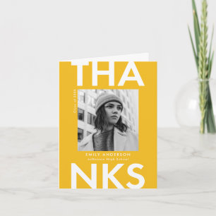 Bold Grad Yellow Photo Graduation Thank You Card