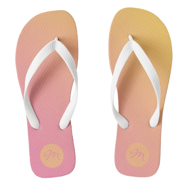 Bold Gradient Monogram Pink Yellow Summer Jandals (Footbed)