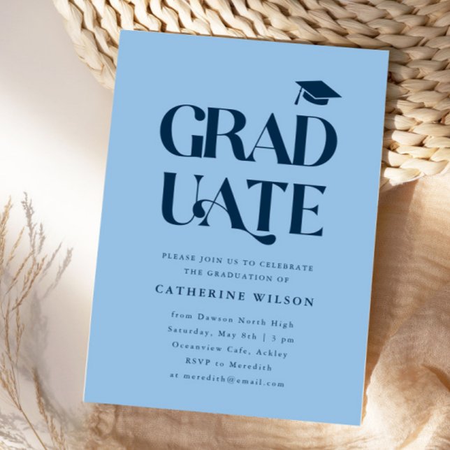 Bold Graduate Graduation Party Photo Blue Invitation (Creator Uploaded)