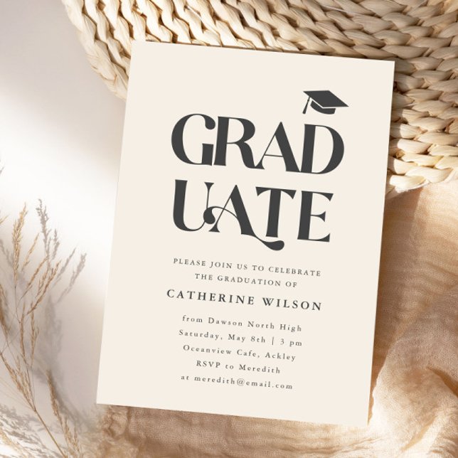 Bold Graduate Graduation Party Photo Cream Invitation (Creator Uploaded)