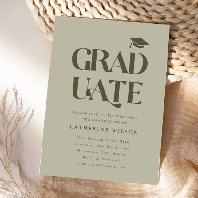 Bold Graduate Graduation Party Photo Sage Invitation (Creator Uploaded)