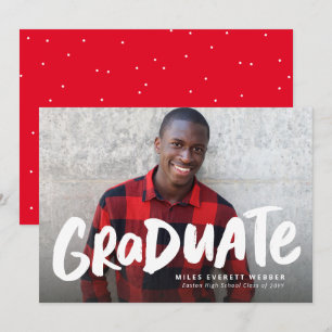 Bold graduate modern red one photo graduation announcement
