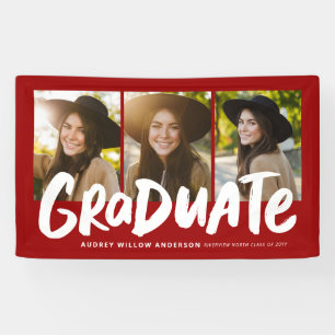 Bold graduate modern three photo red graduation ba banner