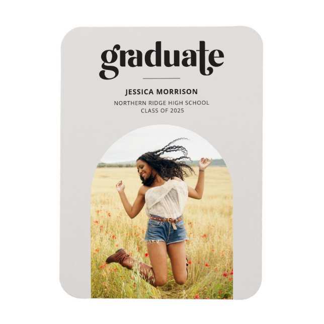 Bold Graduate Neutral Grey Photo Grad Announcement Magnet (Vertical)