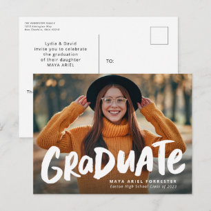 Bold graduate photo graduation postcard invitation