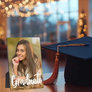 Bold Graduate Photo White Script Overlay Plaque