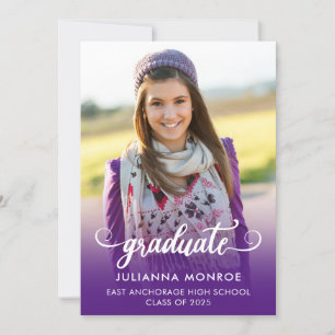 Bold Graduate Script Royal Purple Graduation Announcement