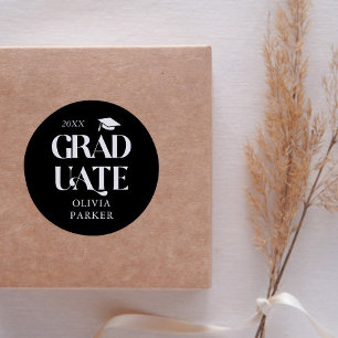 Bold Graduate Typography Black Classic Round Sticker