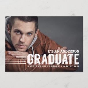 Bold Graduate White Text Photo Graduation Party Invitation
