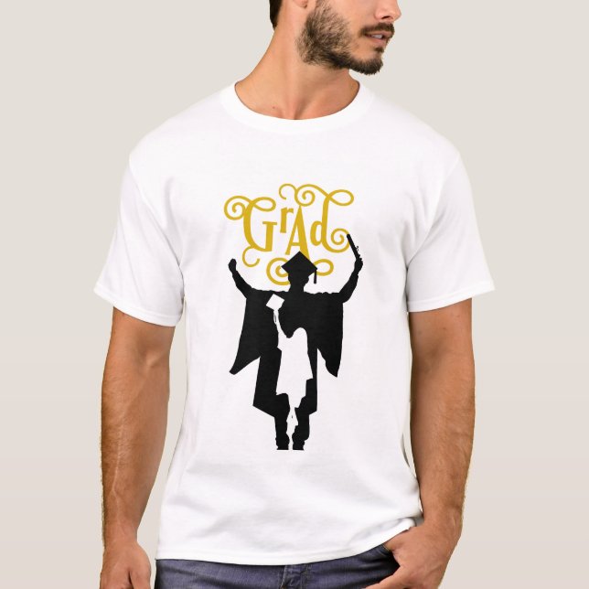 Bold Graduation Silhouette with Flying Cap Joy T-Shirt (Front)