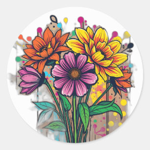 Bold Graffiti Style Flowers Classic Round Sticker