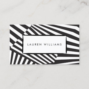 Bold Graphic Abstract Black and White Striped Art Business Card