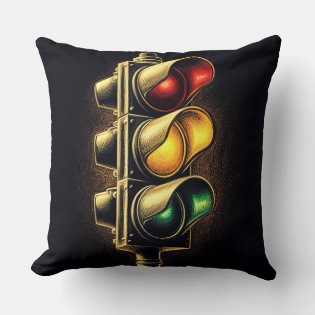 Bold Graphic Stoplight on Black Cushion (Front)