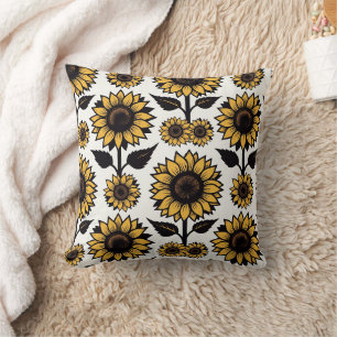 Bold Graphic Sunflowers in Yellow and Black Cushion