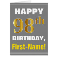 Bold, Gray, Faux Gold 98th Birthday w/ Name Card