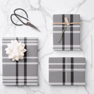 Bold Gray Plaid Modern Minimalist Gift Wrapping Paper Sheet
