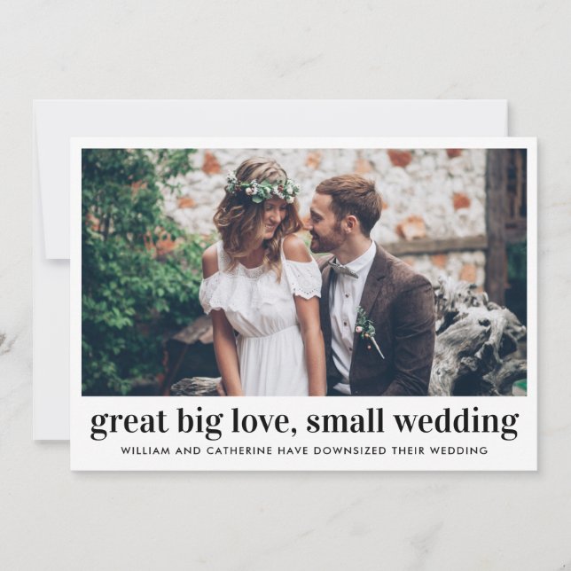 Bold Great Big Love Small Wedding Downsized Photo Announcement (Front)