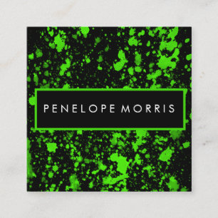 Bold Green and Black Paint Splatter Beauty Stylist Square Business Card
