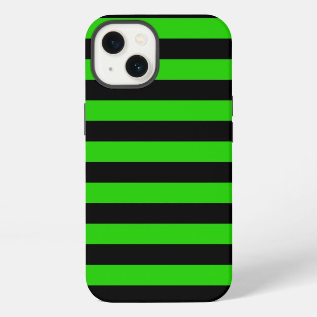 Bold Green and Black Stripes Pattern iPhone Case (Back)