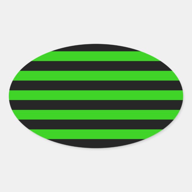 Bold Green and Black Stripes Pattern Oval Sticker (Front)
