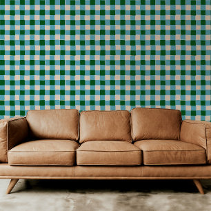 Bold Green and Blue Chequered Plaid Wallpaper