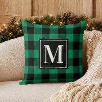 Bold Green Black Buffalo Plaid Monogram Christmas