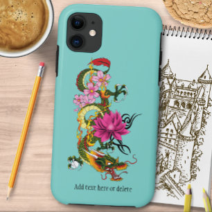 Bold Green Chinese Dragon Lotus Teal Tattoo Case-Mate iPhone Case