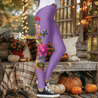Bold Green Chinese Dragon Lotus Teal Tattoo Leggings