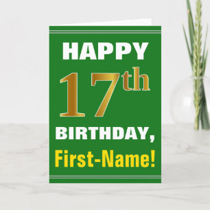 Bold, Green, Faux Gold 17th Birthday w/ Name Card