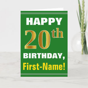 Bold, Green, Faux Gold 20th Birthday w/ Name Card