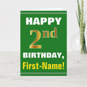 Bold, Green, Faux Gold 2nd Birthday w/ Name Card