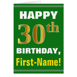 Bold, Green, Faux Gold 30th Birthday w/ Name Card
