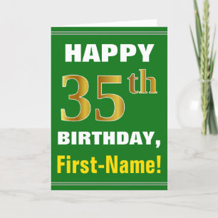 Bold, Green, Faux Gold 35th Birthday w/ Name Card
