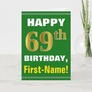 Bold, Green, Faux Gold 69th Birthday w/ Name Card