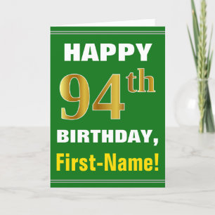 Bold, Green, Faux Gold 94th Birthday w/ Name Card