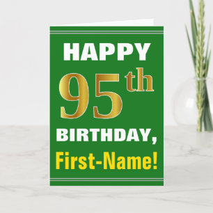 Bold, Green, Faux Gold 95th Birthday w/ Name Card