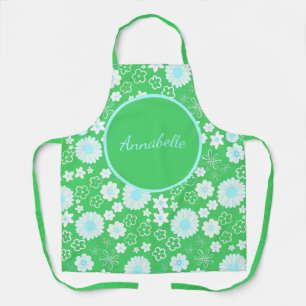 Bold Green Flowers Floral Pattern Named Apron