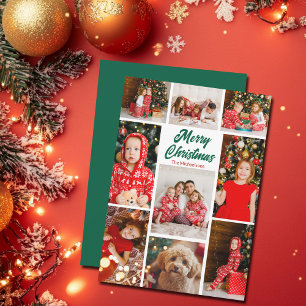 Bold Green Merry Christmas Photo Collage 2025 Holiday Card