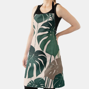 Bold Green Monstera Leaves Tropical Jungle  Apron