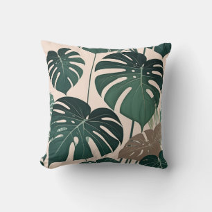 Bold Green Monstera Leaves Tropical Jungle  Cushion