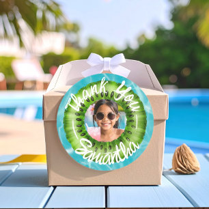 Bold Green Pool Party Thank You Classic Round Sticker