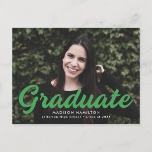 Bold Green Script Photo Graduation Party Invitation Postcard
