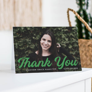 Bold Green Script Photo Graduation Thank You Card