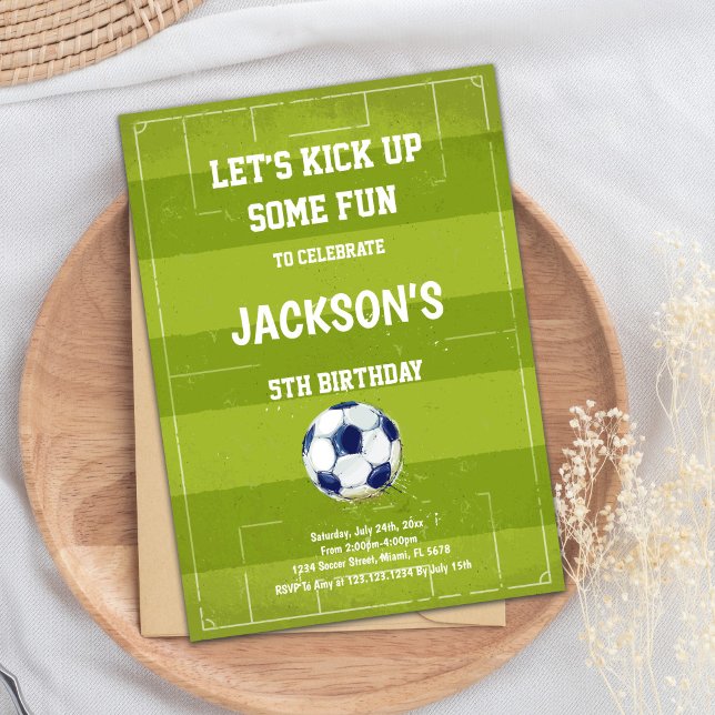Bold Green Sports Party Theme Invitation (Soccer Floor Soccer Birthday Invitations)