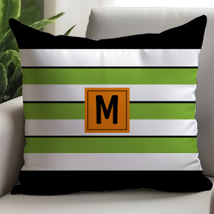 Bold Green Stripes Monogram Cushion