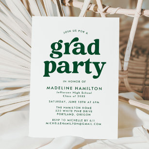 Bold Green Typography Graduation Party Invitation