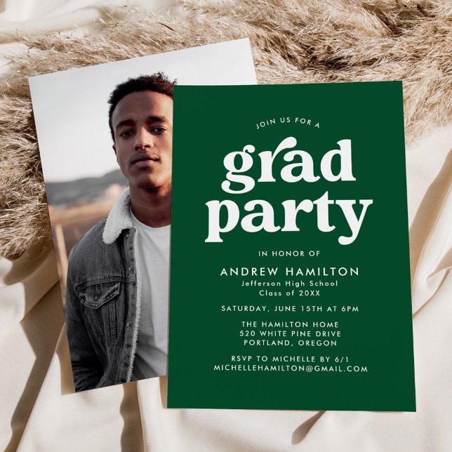 Bold Green Typography Photo Graduation Party Invitation (Creator Uploaded)