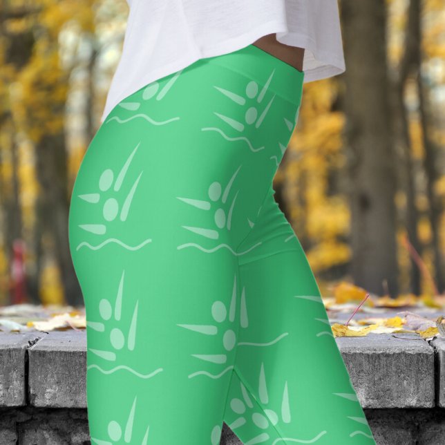 Bold Green Womens Synchronised Swimming Pattern Leggings (Womens Synchronised Swimming on Sea Green)
