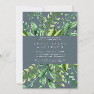 Bold Greenery Steel Blue Bridal Shower Modern Invitation